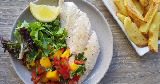 Blue-eye cod with mango salsa